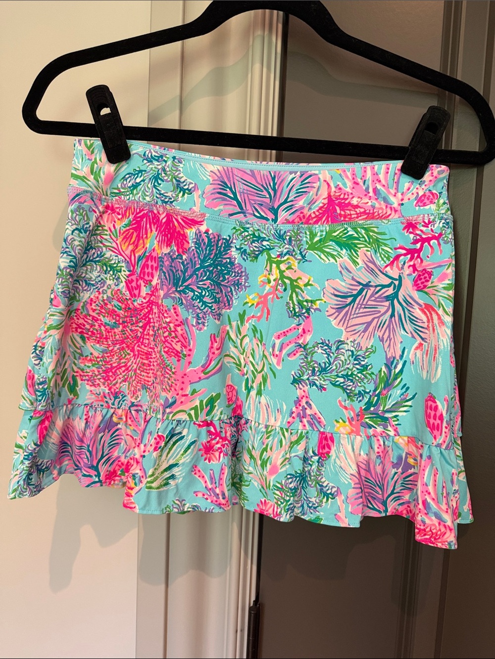 Lilly Pulitzer Aqua Tropical Print Skirt with Pink & Green Accents